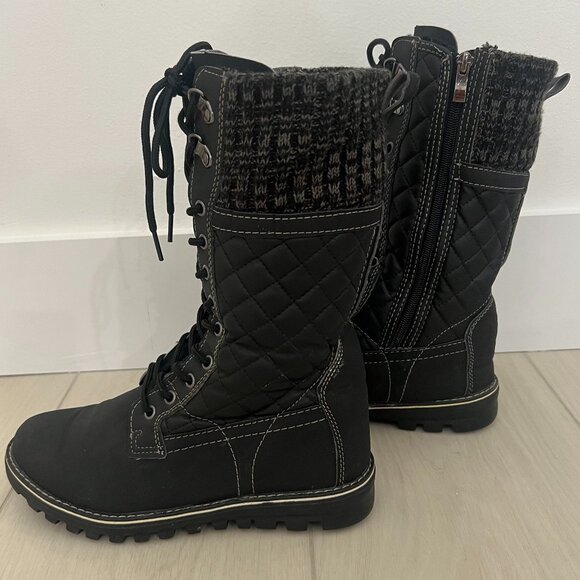 Polar Quilted Lace-Up Winter Boots Black Knit Cuff Women’s Size 8 US - Picture 1 of 6